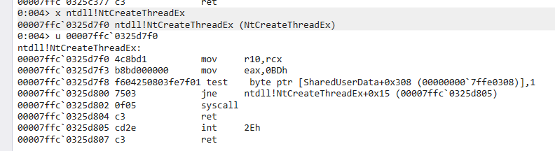 Finding the syscall number for NtCreateThreadEx